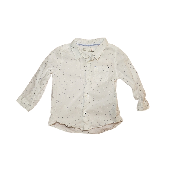 Zara Other - Zara Baby Boy 6-9m White and Blue Subtle  Patterned Button Down Shirt